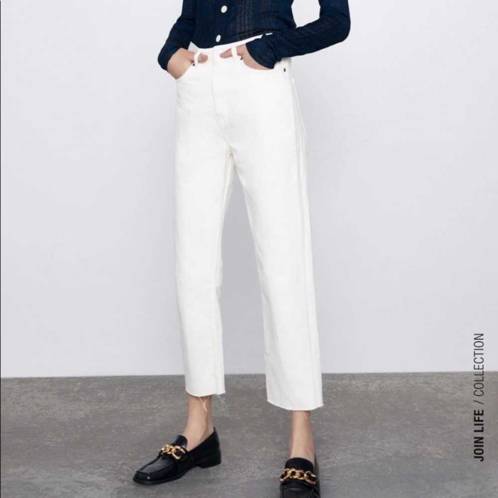 Zara High Waist Straight White Jeans